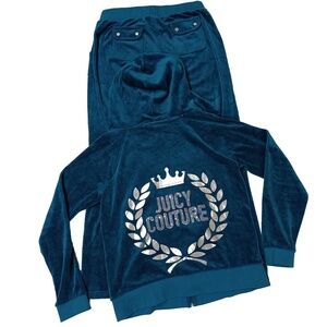 Juicy Couture Tracksuit Matching Set Medium Large Jacket Pants Bling Y2k Logo